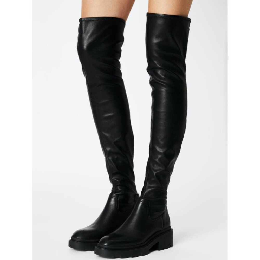 Ash Manny Over-The-Knee Biker Boots Black Thigh-High Leather Chunky Combat Edgy